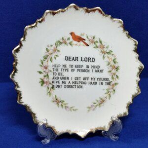 Dear Lord Wall Hanging Plate 1960's Decorative Red Cardinal Dogwood Blossoms